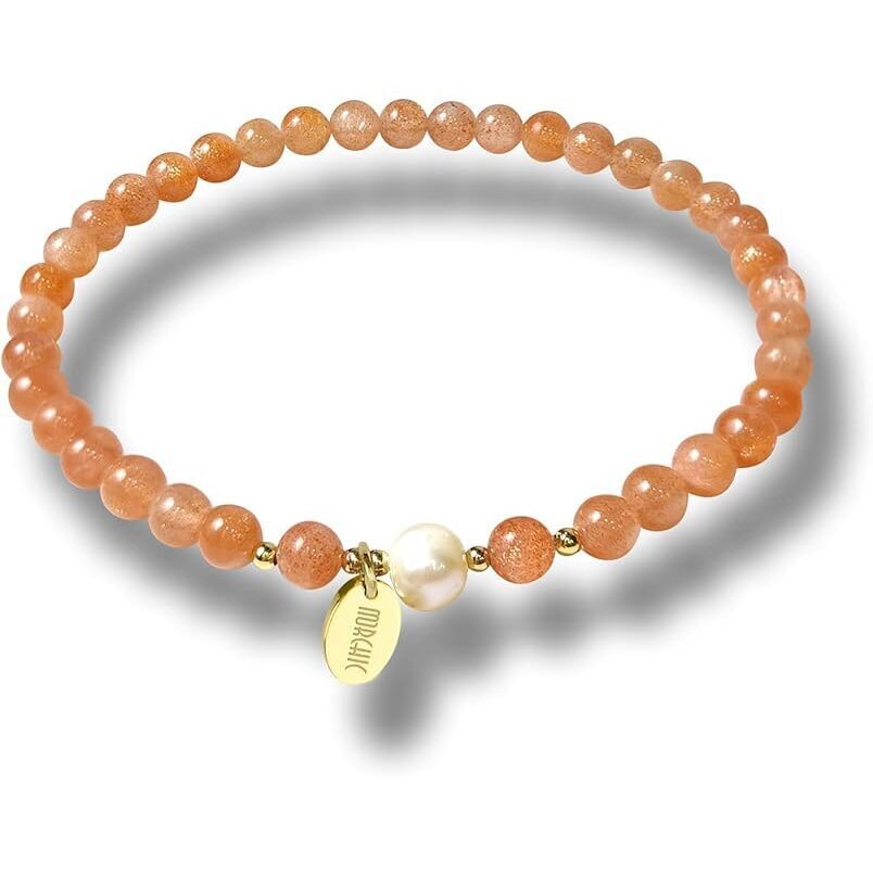 4mm Natural Sunstone Feldspar Gemstone Beads Stretch Bracelet For Women, With
